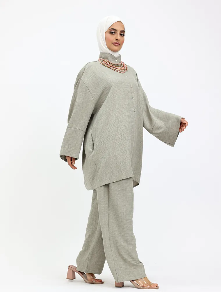 Khaki Linen Feel Casual Co Ord